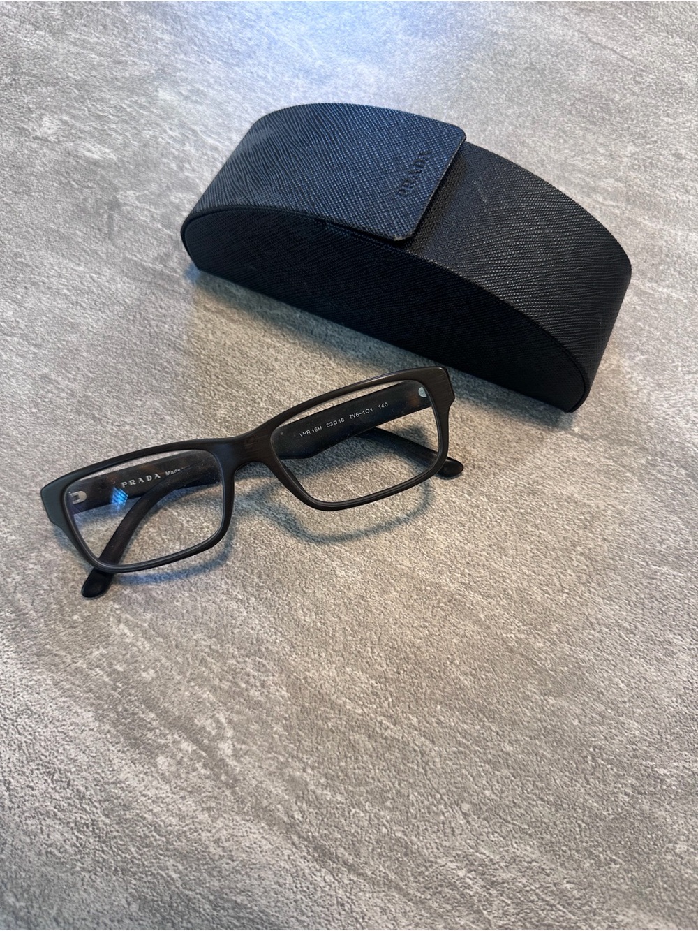 Prada Matte Black Rectangular Men's Eyeglasses